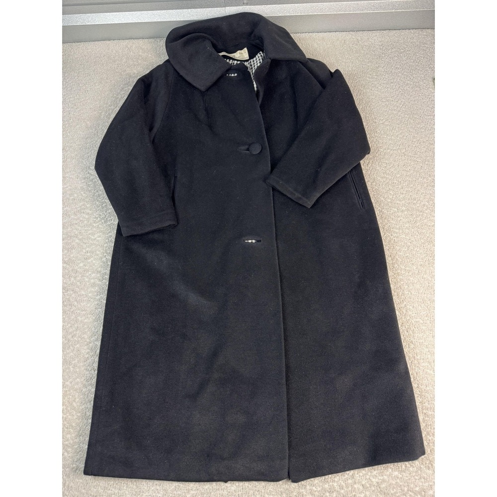 Vintage Lilli Ann Coat Womens M/L Black Wool‎ Gingham Lined Swing Overcoat